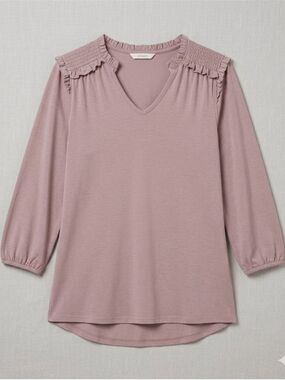 Beacon Apparel Heather Purple Ruffle Top Large Feminine 3 4 Sleeve Cotton Modal